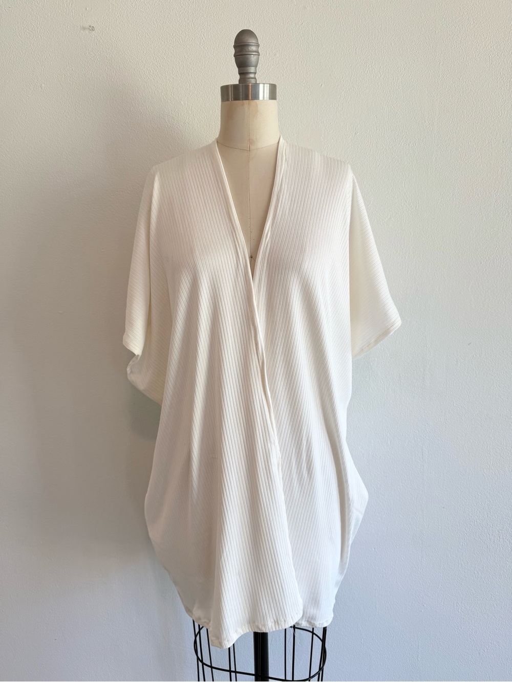 Relaxed White Ribbed Swim Coverup